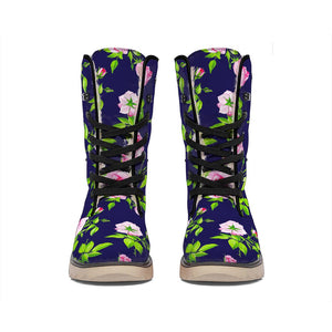 Pink Rose Floral Flower Pattern Print Winter Boots