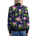 Pink Rose Floral Flower Pattern Print Women's Bomber Jacket