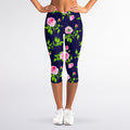 Pink Rose Floral Flower Pattern Print Women's Capri Leggings