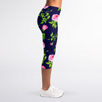 Pink Rose Floral Flower Pattern Print Women's Capri Leggings