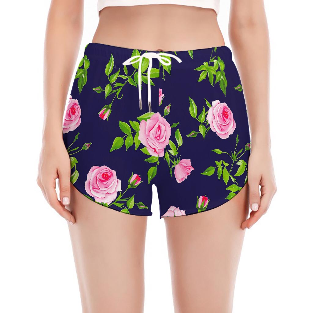 Pink Rose Floral Flower Pattern Print Women's Split Running Shorts