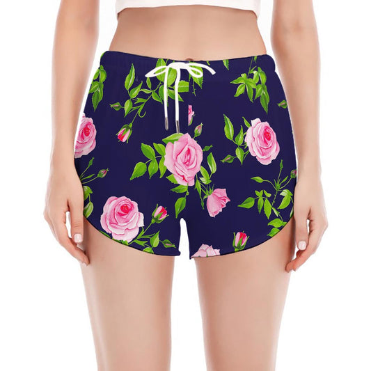 Pink Rose Floral Flower Pattern Print Women's Split Running Shorts