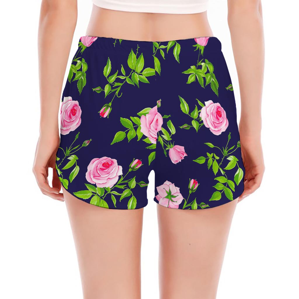 Pink Rose Floral Flower Pattern Print Women's Split Running Shorts