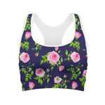 Pink Rose Floral Flower Pattern Print Women's Sports Bra