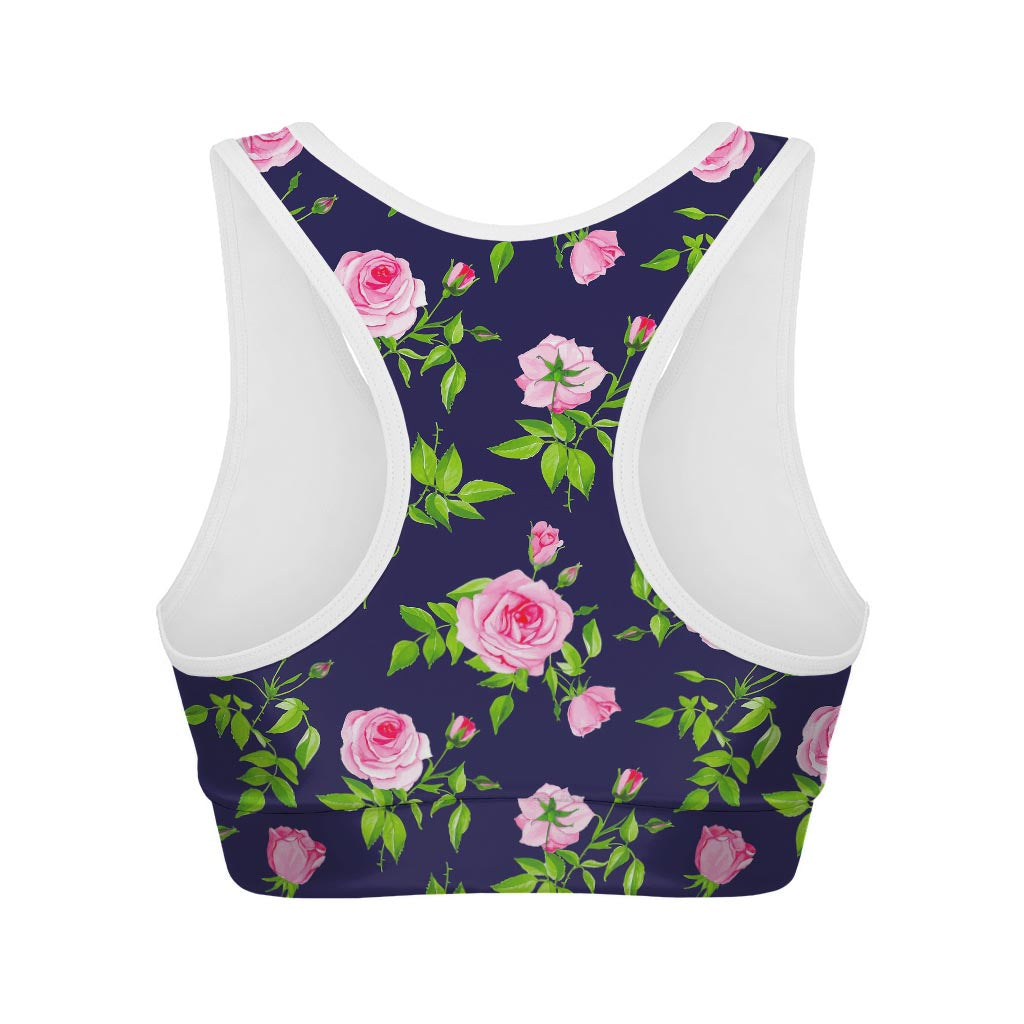 Pink Rose Floral Flower Pattern Print Women's Sports Bra