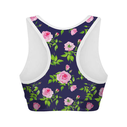 Pink Rose Floral Flower Pattern Print Women's Sports Bra