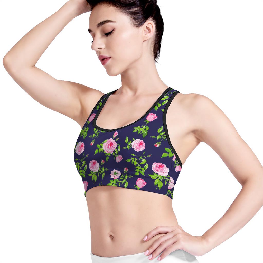 Pink Rose Floral Flower Pattern Print Women's Sports Bra