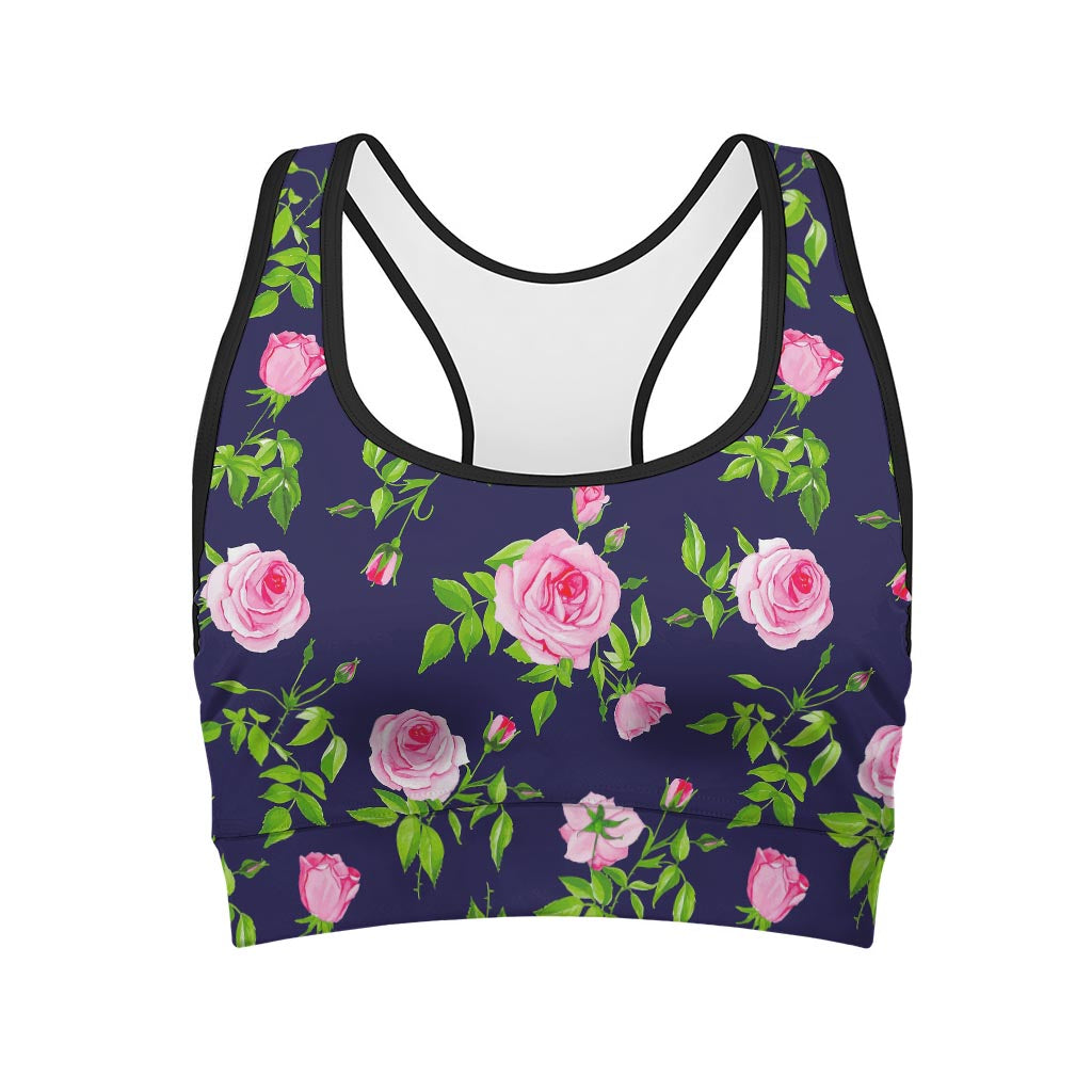 Pink Rose Floral Flower Pattern Print Women's Sports Bra