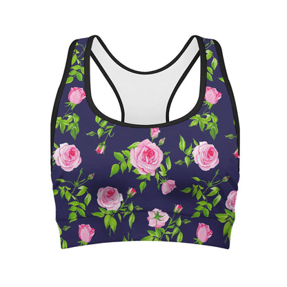 Pink Rose Floral Flower Pattern Print Women's Sports Bra