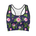 Pink Rose Floral Flower Pattern Print Women's Sports Bra