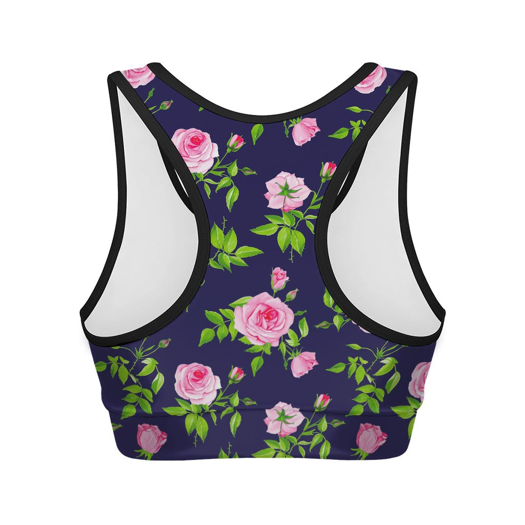 Pink Rose Floral Flower Pattern Print Women's Sports Bra