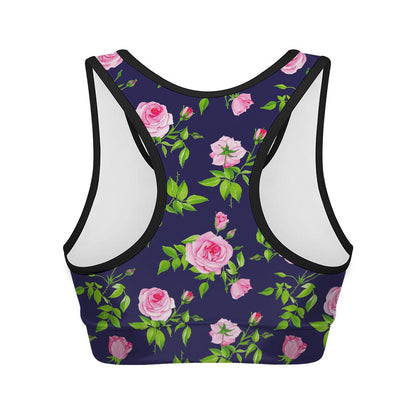 Pink Rose Floral Flower Pattern Print Women's Sports Bra