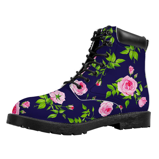Pink Rose Floral Flower Pattern Print Work Boots