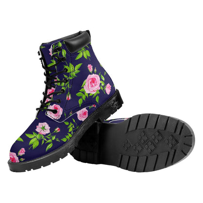 Pink Rose Floral Flower Pattern Print Work Boots