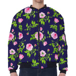 Pink Rose Floral Flower Pattern Print Zip Sleeve Bomber Jacket