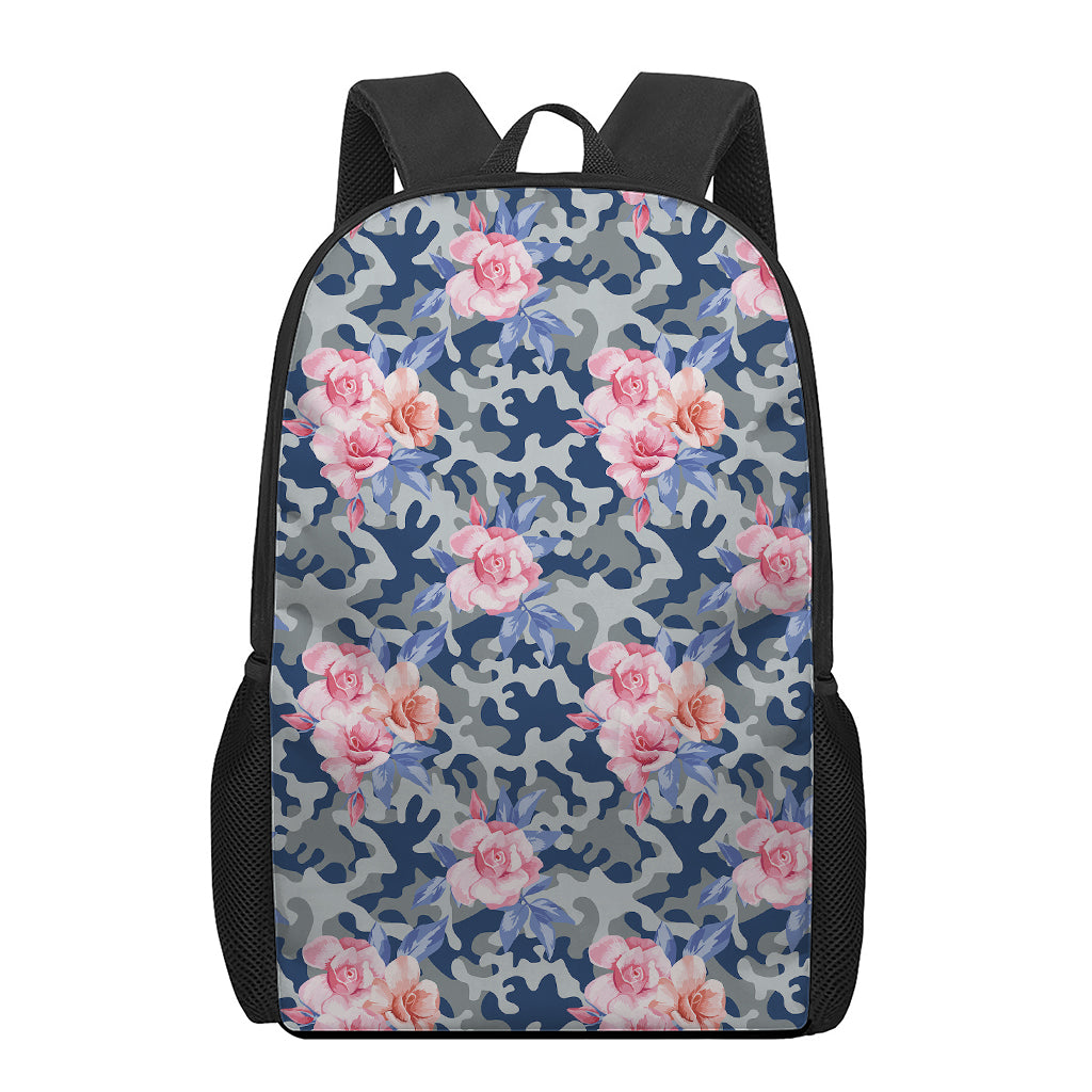 Pink Rose Flower Camouflage Print 17 Inch Backpack