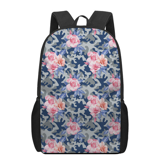 Pink Rose Flower Camouflage Print 17 Inch Backpack