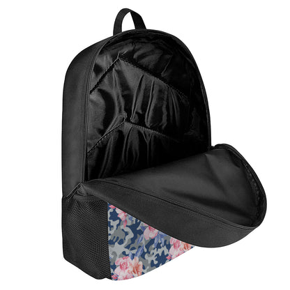Pink Rose Flower Camouflage Print 17 Inch Backpack