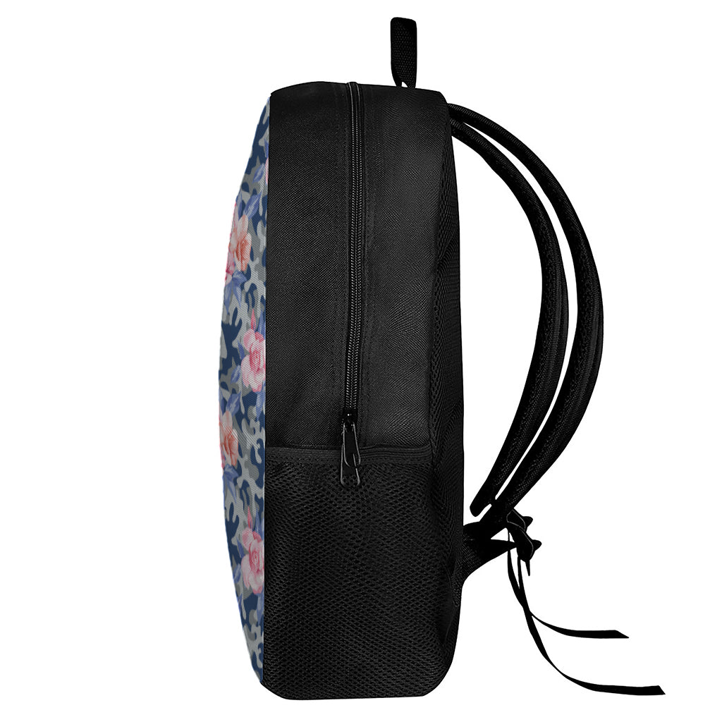 Pink Rose Flower Camouflage Print 17 Inch Backpack