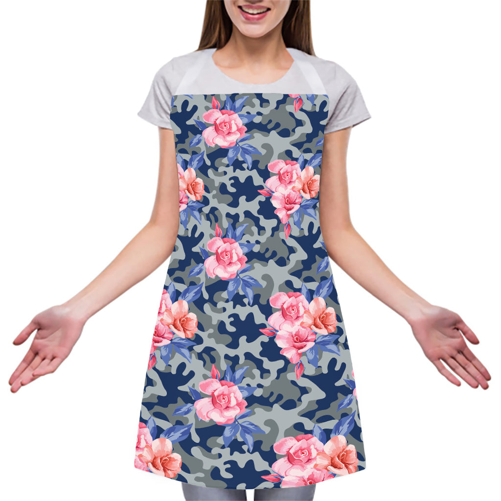 Pink Rose Flower Camouflage Print Adjustable Apron