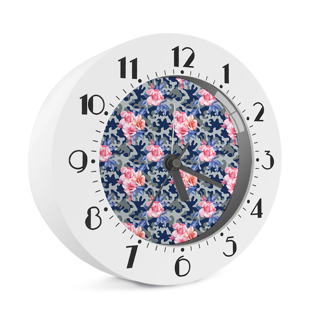 Pink Rose Flower Camouflage Print Alarm Clock