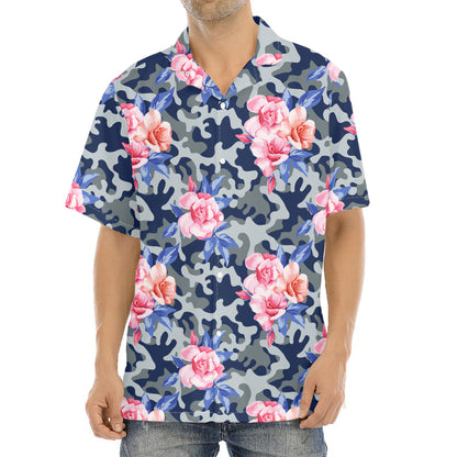 Pink Rose Flower Camouflage Print Aloha Shirt