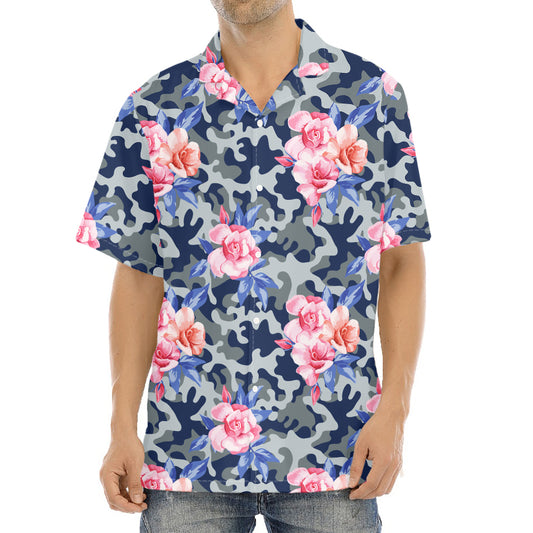 Pink Rose Flower Camouflage Print Aloha Shirt