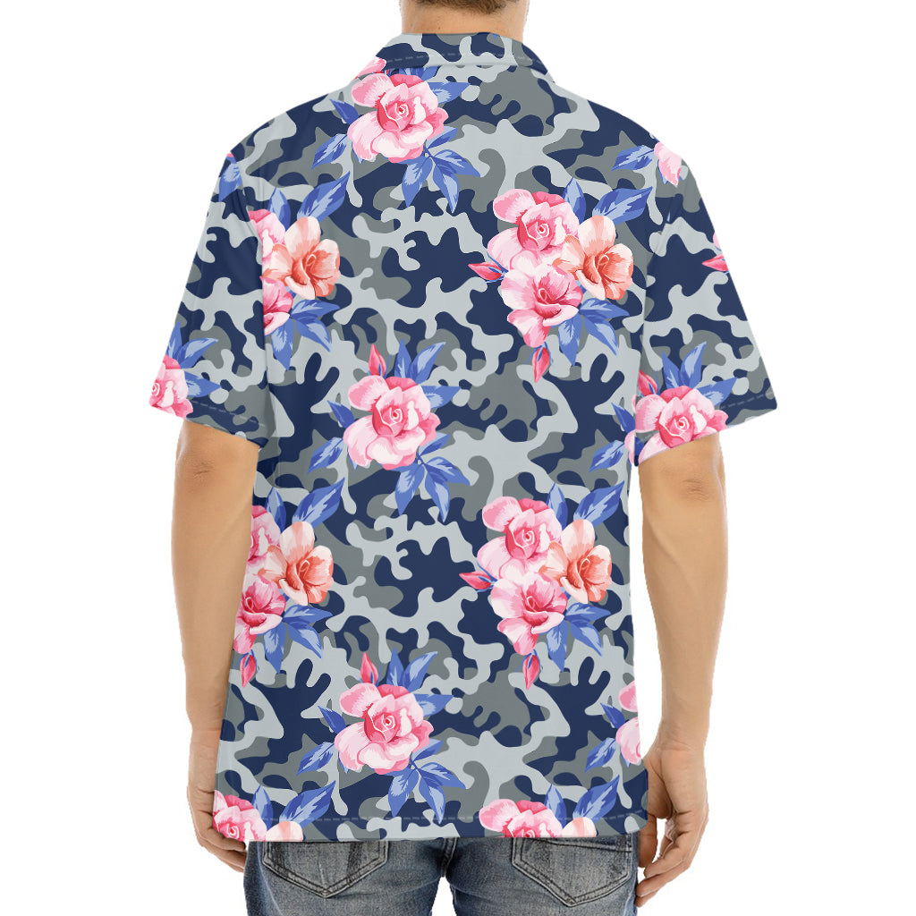 Pink Rose Flower Camouflage Print Aloha Shirt