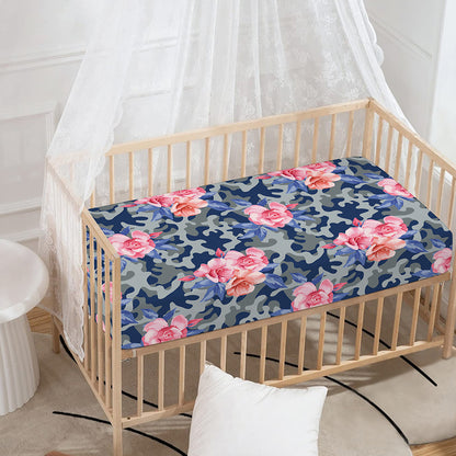 Pink Rose Flower Camouflage Print Baby Crib Sheet