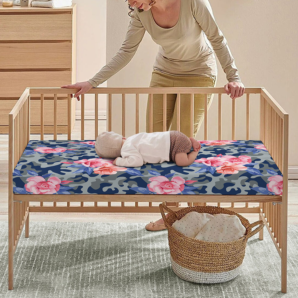 Pink Rose Flower Camouflage Print Baby Crib Sheet