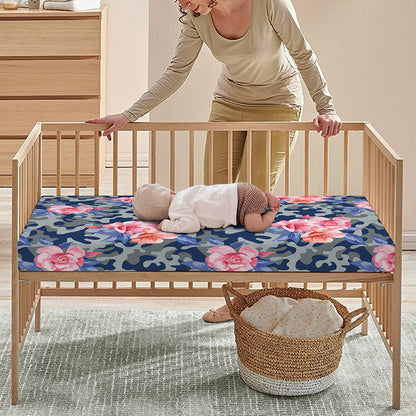 Pink Rose Flower Camouflage Print Baby Crib Sheet