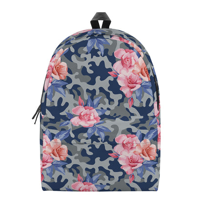 Pink Rose Flower Camouflage Print Backpack