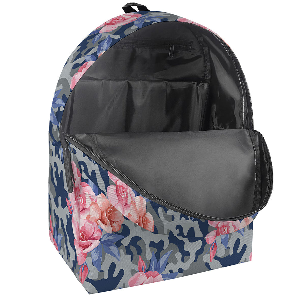 Pink Rose Flower Camouflage Print Backpack