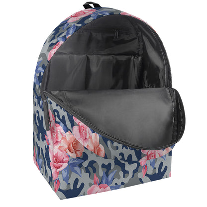 Pink Rose Flower Camouflage Print Backpack