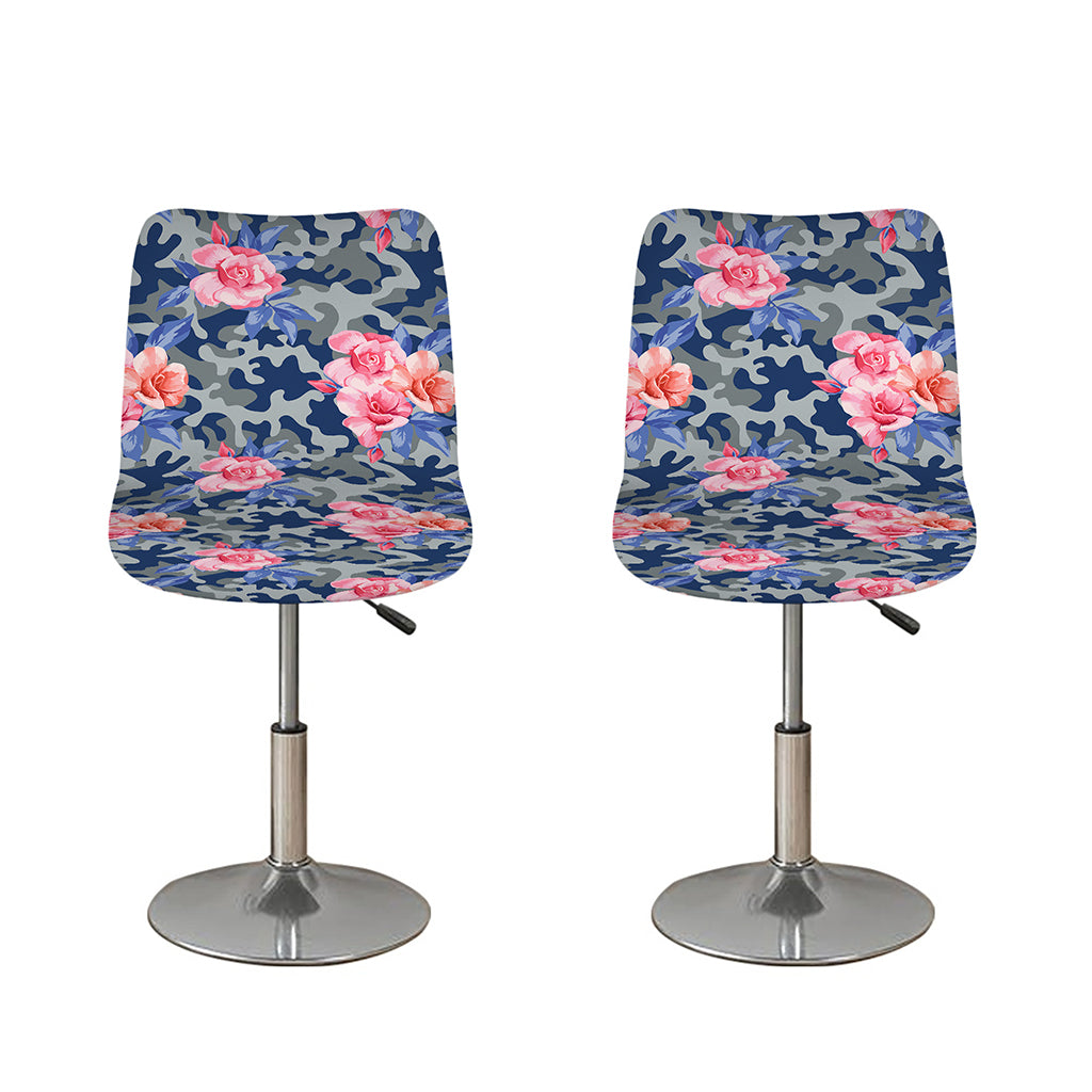 Pink Rose Flower Camouflage Print Bar Stool Covers