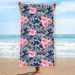 Pink Rose Flower Camouflage Print Beach Towel