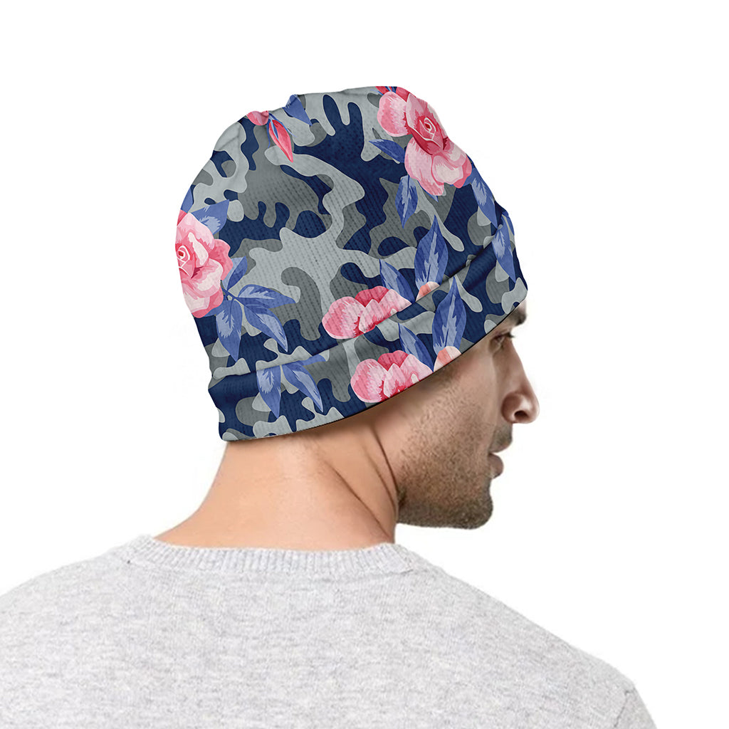 Pink Rose Flower Camouflage Print Beanie