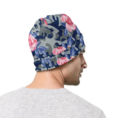 Pink Rose Flower Camouflage Print Beanie