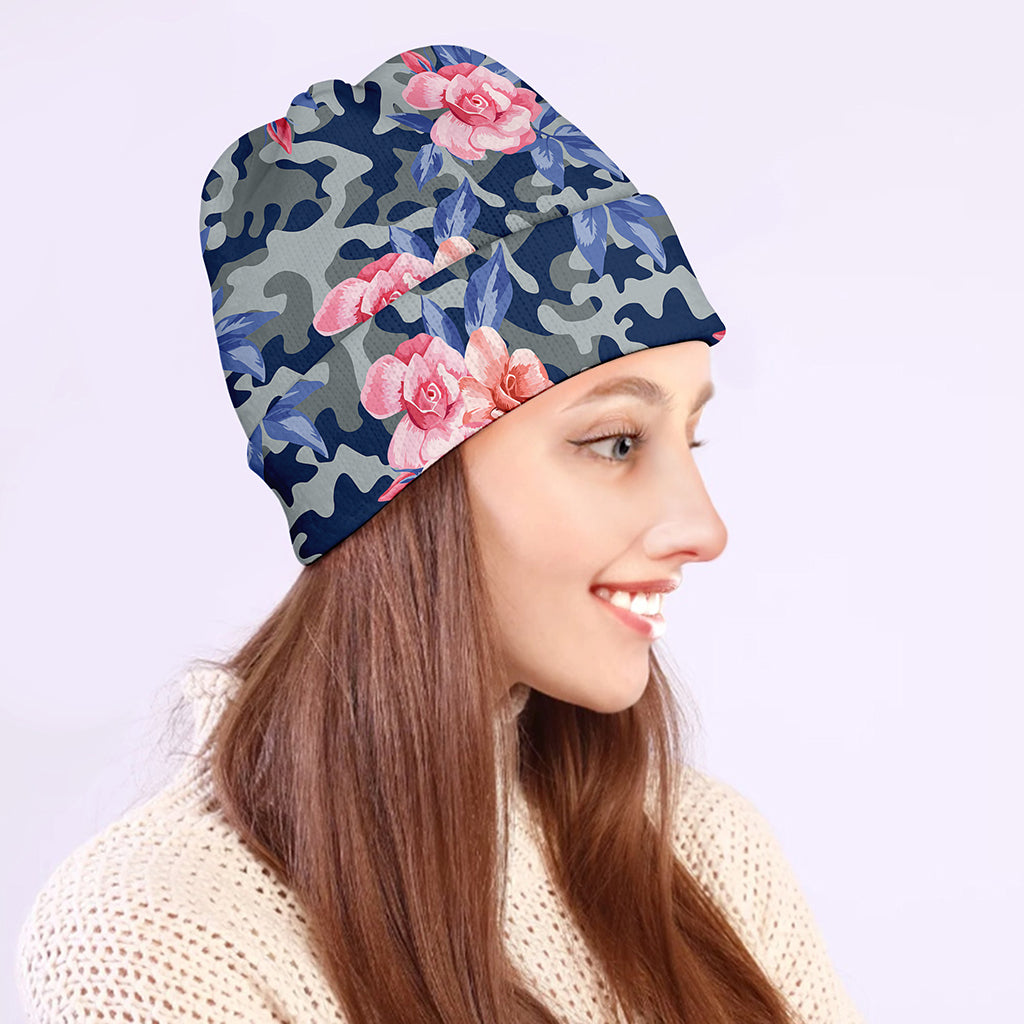 Pink Rose Flower Camouflage Print Beanie