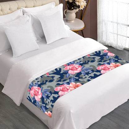 Pink Rose Flower Camouflage Print Bed Runner
