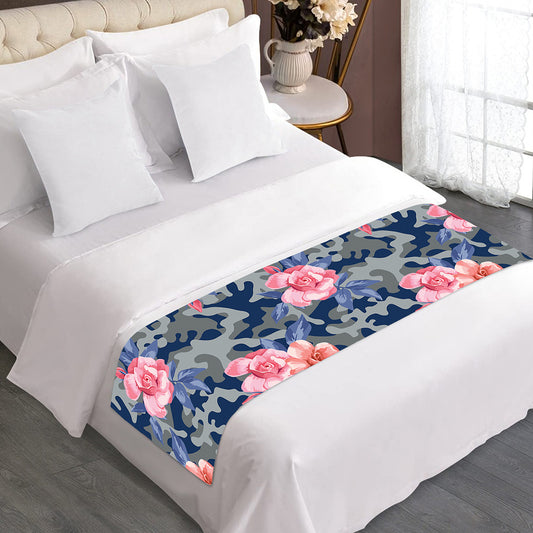 Pink Rose Flower Camouflage Print Bed Runner