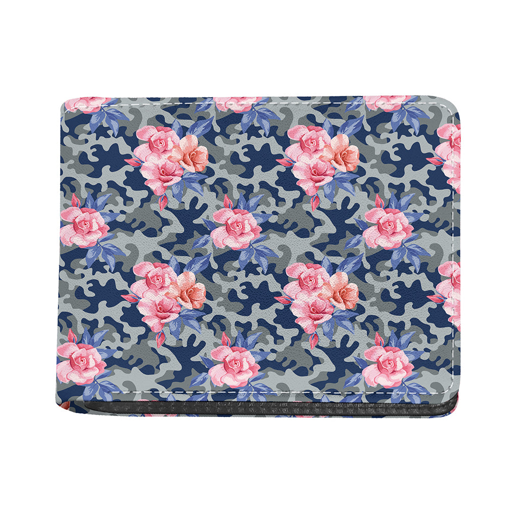 Pink Rose Flower Camouflage Print Bifold Wallet