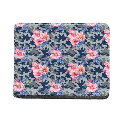 Pink Rose Flower Camouflage Print Bifold Wallet