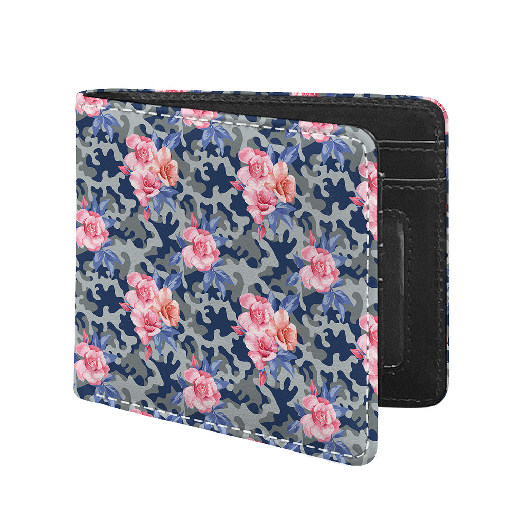 Pink Rose Flower Camouflage Print Bifold Wallet