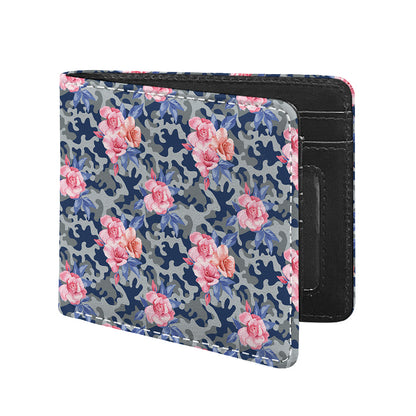 Pink Rose Flower Camouflage Print Bifold Wallet