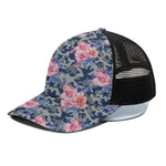 Pink Rose Flower Camouflage Print Black Mesh Trucker Cap