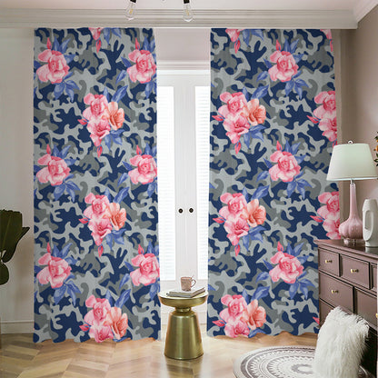 Pink Rose Flower Camouflage Print Blackout Pencil Pleat Curtains