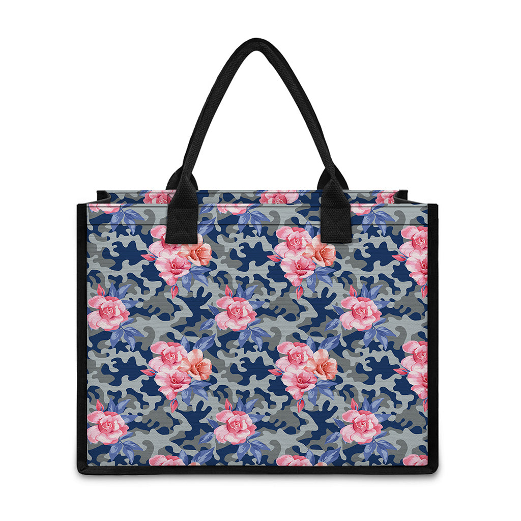 Pink Rose Flower Camouflage Print Canvas Tote Bag