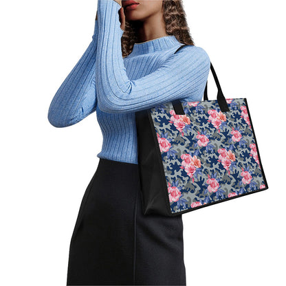 Pink Rose Flower Camouflage Print Canvas Tote Bag
