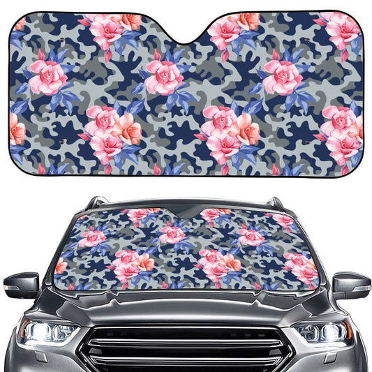 Pink Rose Flower Camouflage Print Car Windshield Sun Shade